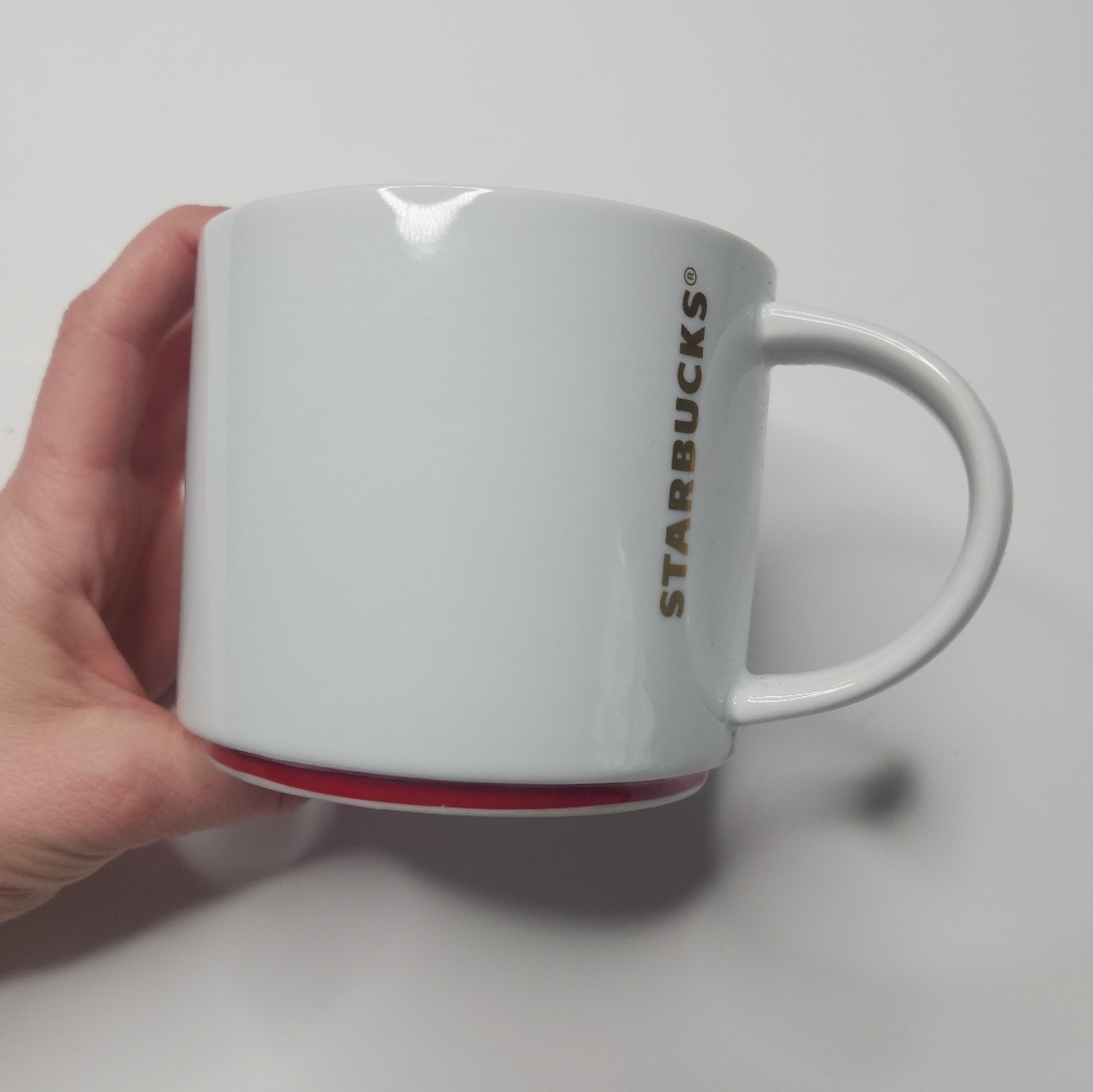 Starbucks 2012 Red White Gold 16 Ounce Mug Stackable